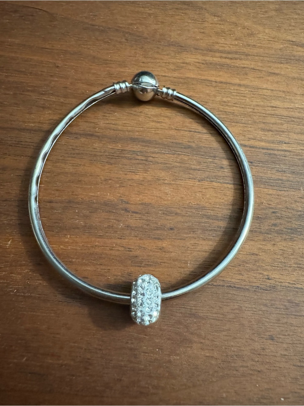 Pandora Moments Style Bangle w/Pave Charm Silver Toned Bracelet